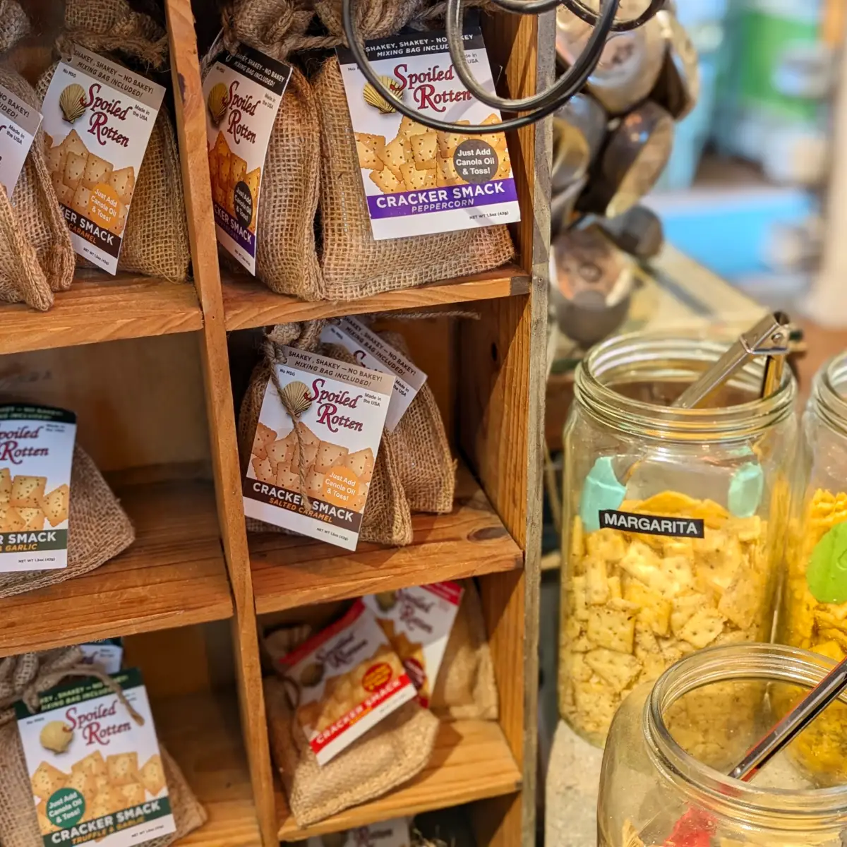 Crackers and a snack making kit labeled Spoiled Rotten Cracker Smack